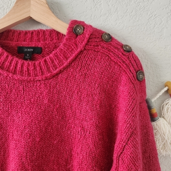 J. Crew Button Shoulder Alpaca Wool Knit Crewneck Pink Sweater Minimalist S - Picture 6 of 12